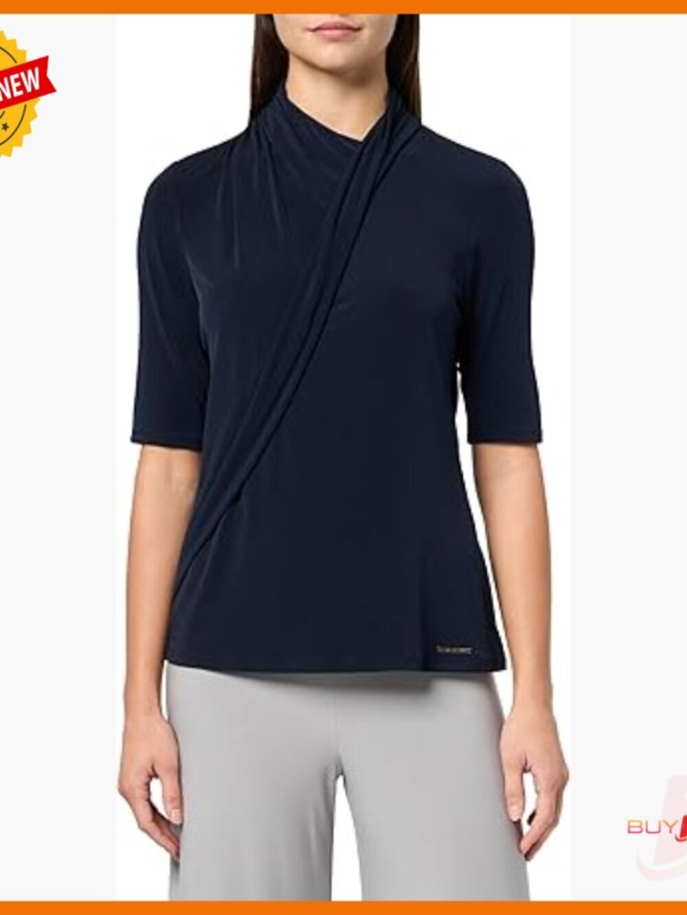 Draped Front Jersey Knit Blouse with 3/4 Sleeves, Classic Fit
